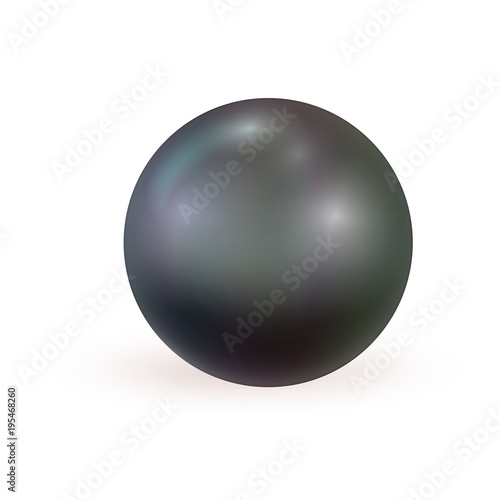 Black realistic pearl isolated on white background.
