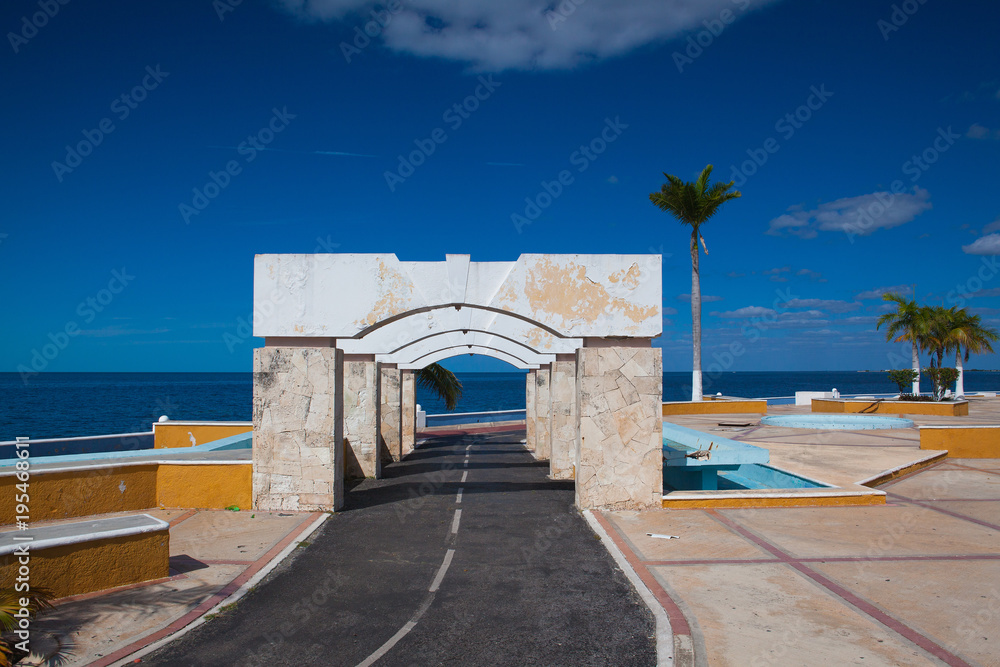 Renovated promenade on the sea shore in Campeche,Mexico.