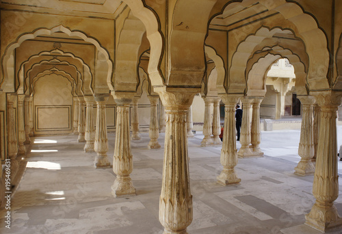 North India, Jaipur district, in the courtyard of Fort Amber, arcade in the Audience Hall