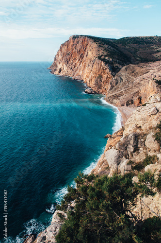 Beautiful blue sea and cliffs near Balaclava in Sevastopol, Crimea