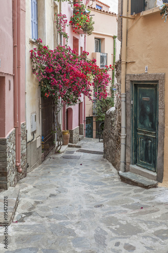  Typical street in Collioure Languedoc-Roussillon France.