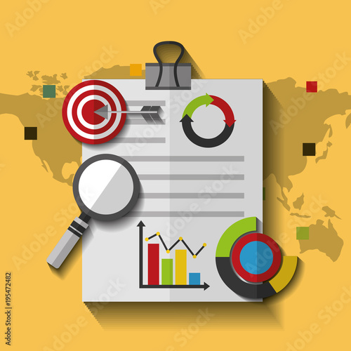 world map document business marketing target statistics data vector illustration