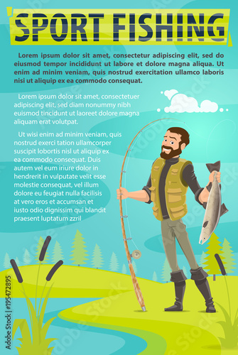 Vector fisherman sport fishing vector poster