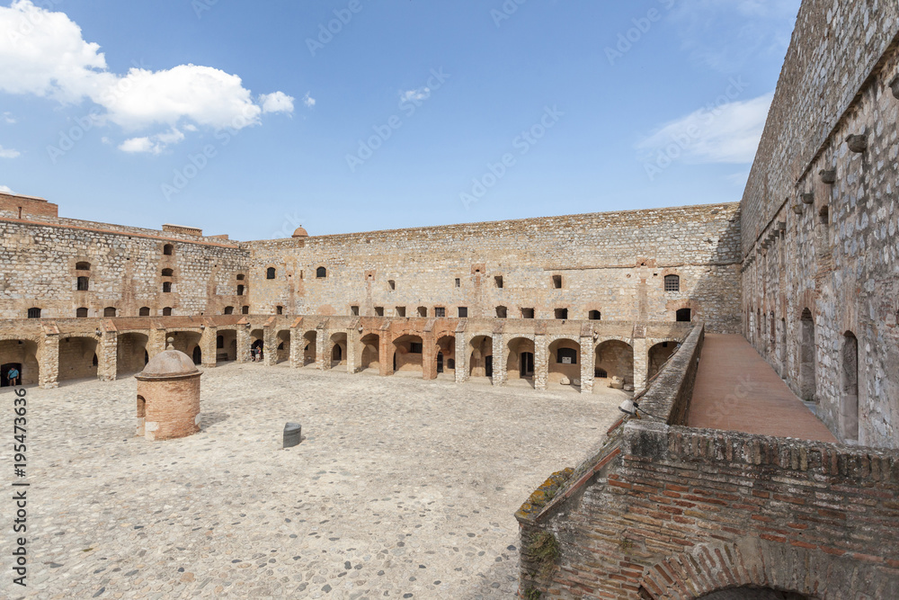 Fort de Salses, catalan fortress, historic monument,inner courtyard, Salses, Pyrenees-orientales, Occitanie.France.