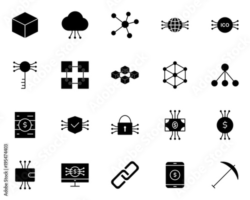 Blockchain, Cryptocurrency Icons Set. Vector Simple Minimal 96x96 Pictograms
