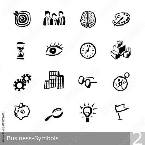 Vector line icons set of business symbols in unique rough and jagged design with a collection of free scalable black and white illustrations and graphics for print and web, chart 2 of a series, nobody