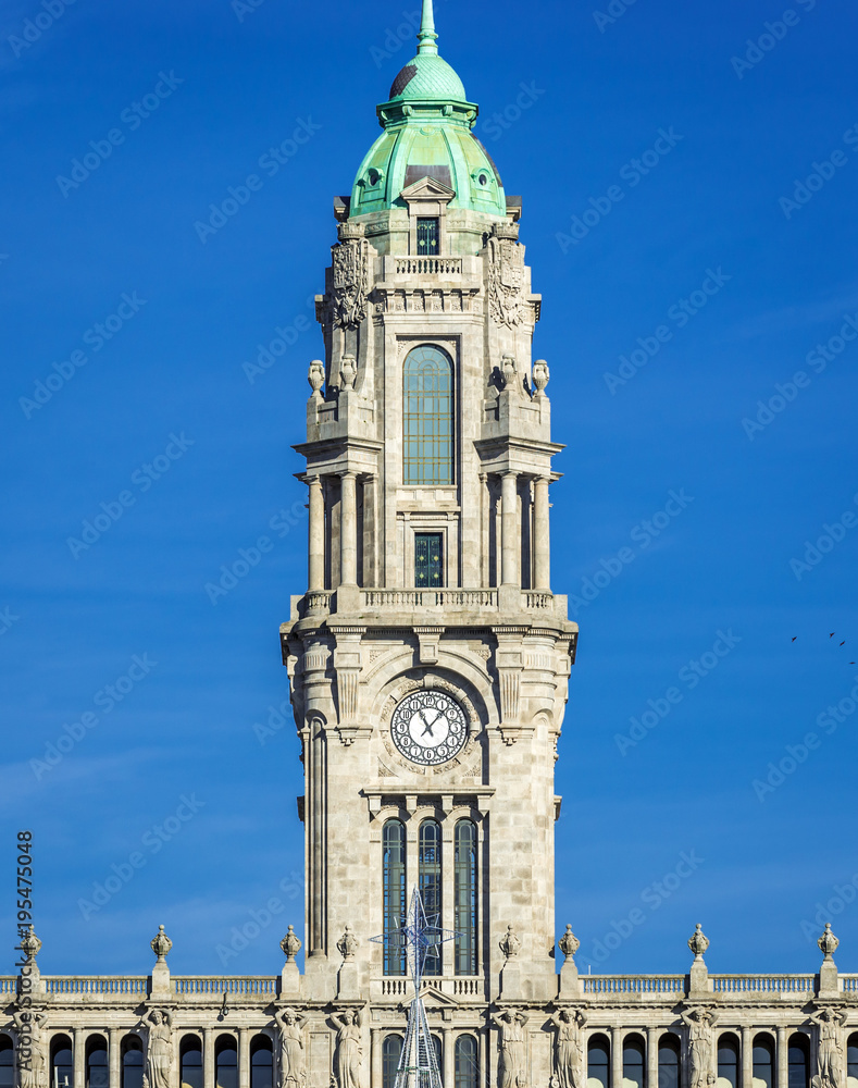 The toer of City Hall in Porto city, Portugal