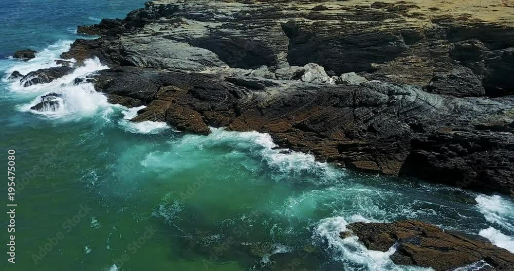 Aerial Drone View Of Dramatic Ocean Waves Crushing On Rocky Landscape Aerial Drone View Of Dramatic Ocean Waves Crushing On Rocky Landscape