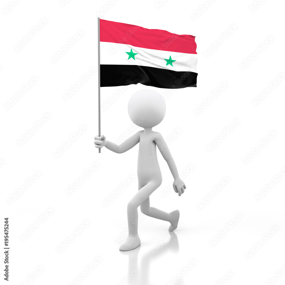 Small Person Walking with Syria Flag in a Hand Small Person Walking with Syria Flag in a Hand