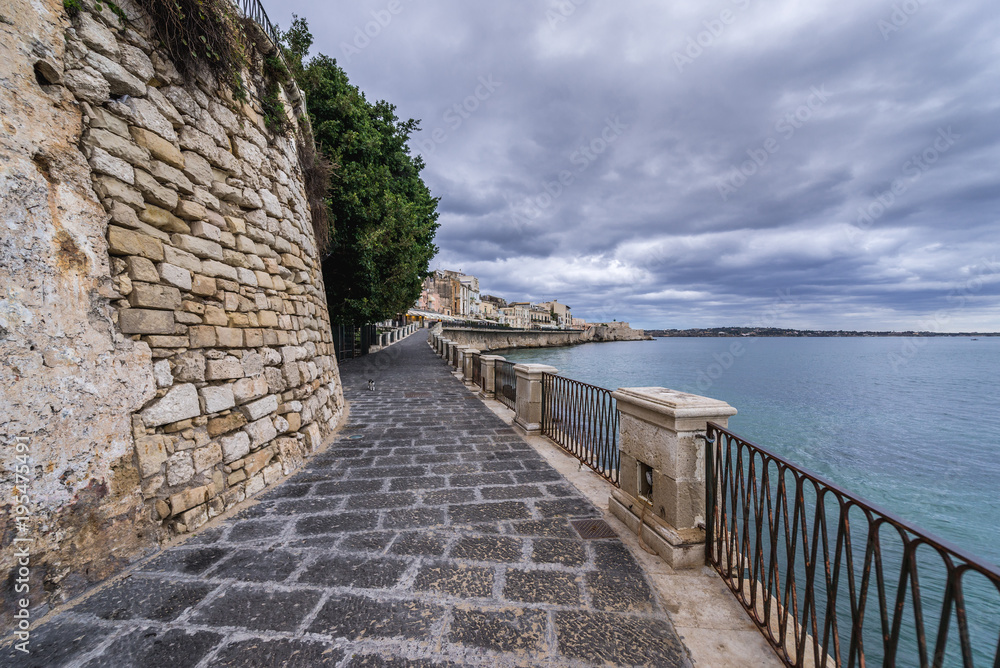 Embankment of on the old part of Syracuse - Ortygia isle, Sicily, Italy