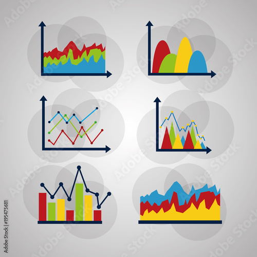 business icons set different types of statistics data charts and graphs vector illustration