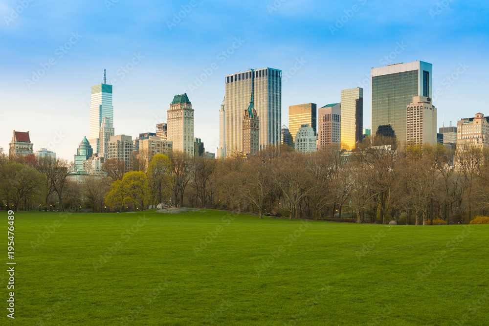 Sheep Meadow at Central Park and Midtown skyline, New York City, NY, USA Sheep Meadow at Central Park and Midtown skyline, New York City, NY, USA