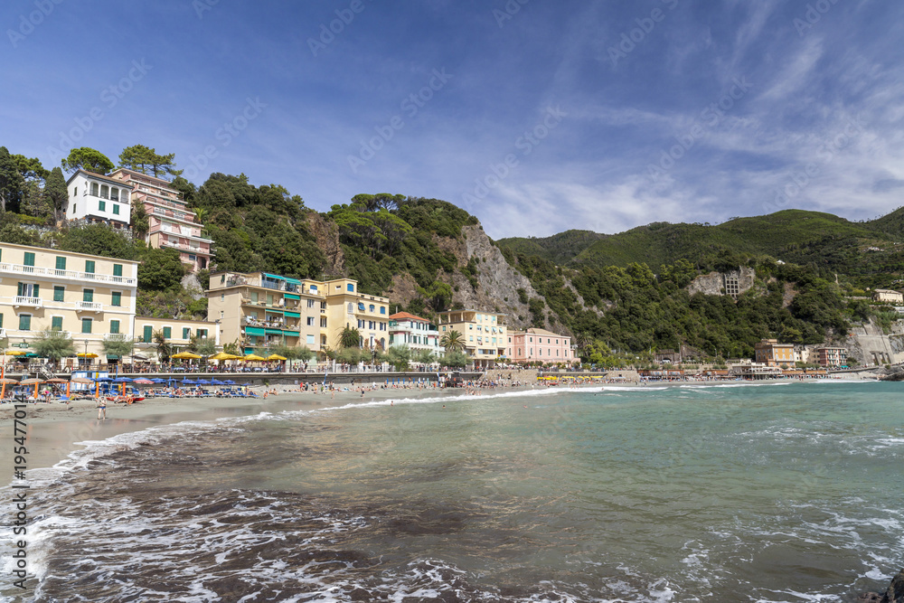 Beach view of  ligurian village of Monterosso, Cinque Terre, Italy.