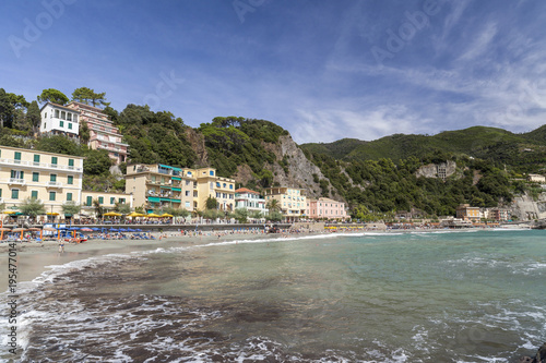 Beach view of  ligurian village of Monterosso, Cinque Terre, Italy. © joan_bautista