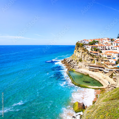 Azenhas do Mar white village, cliff and ocean, Sintra, Portugal. photo