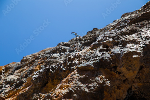 the rock-climber on a route with the lower insurance 