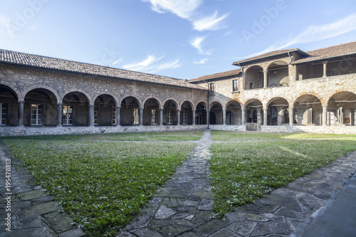 Cloister of convent, Convento di San Francesco, Citta Alta, Bergamo, Italy.
