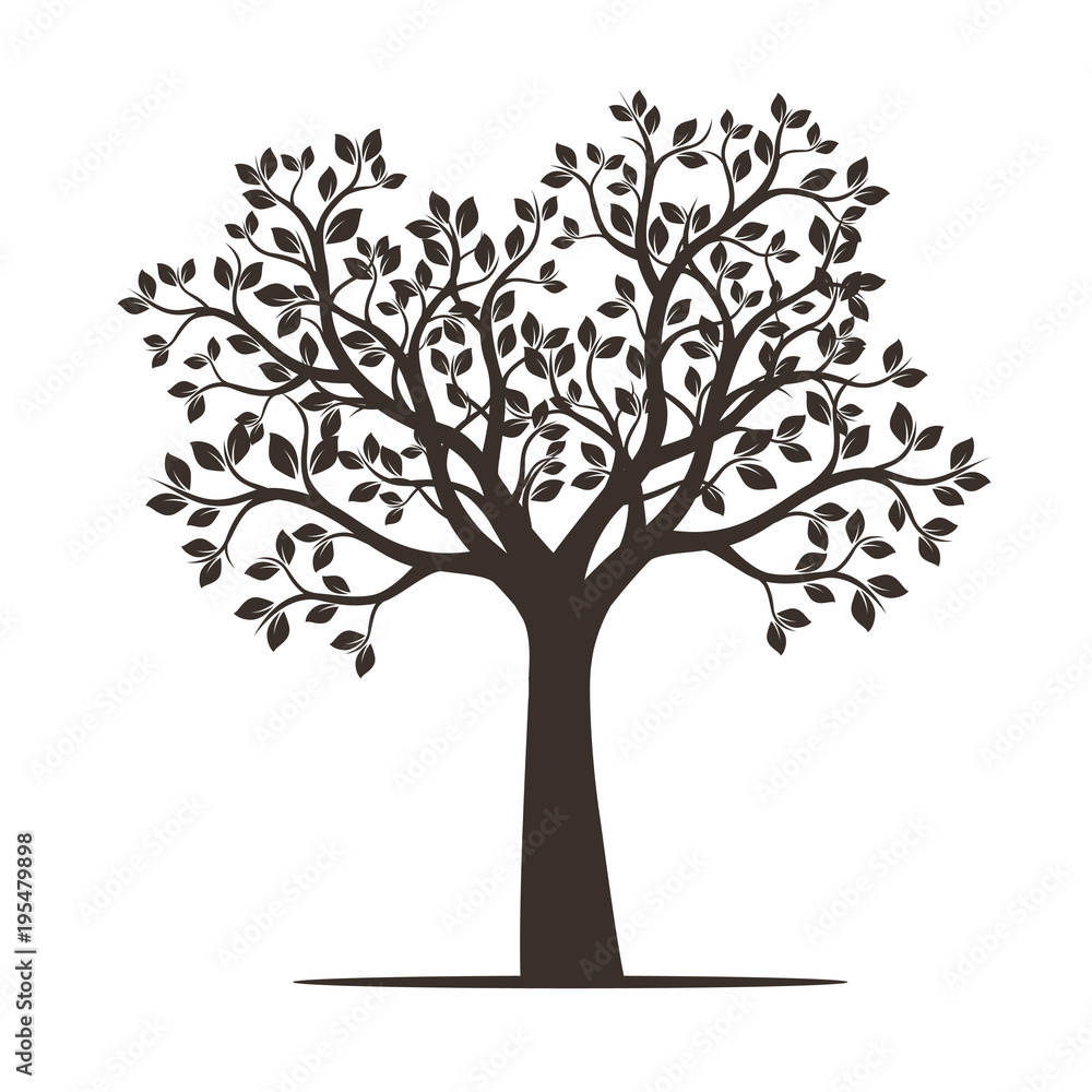Black Tree with Leaves. Vector Illustration. Black Tree with Leaves. Vector Illustration.