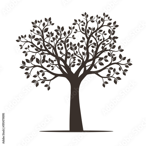 Black Tree with Leaves. Vector Illustration.