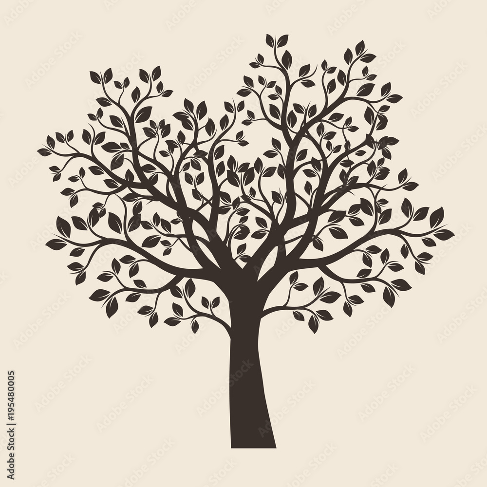 Fototapeta premium Black Tree with Leaves. Vector Illustration.