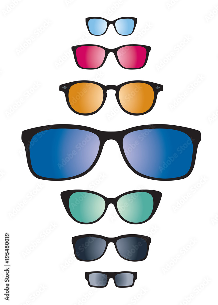 Set of color Sunglasses isolated. Vector Icons.