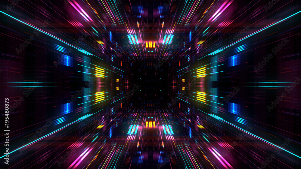 Abstract futuristic sci fi warp tunnel with particle grid. Graphic for data center, server, internet, speed. Futuristic big data visualisation, hi tech background. 3D rendering. Abstract futuristic sci fi warp tunnel with particle grid. Graphic for data center, server, internet, speed. Futuristic big data visualisation, hi tech background. 3D rendering.