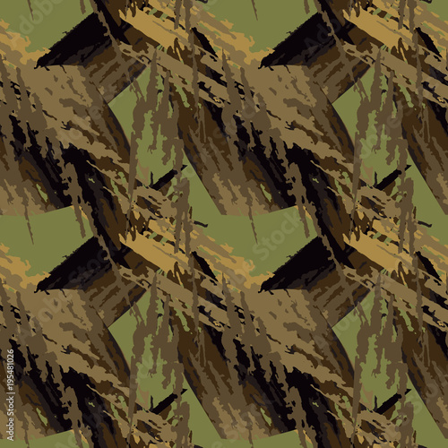Seamless pattern with geometric urban camouflage. Abstract modern military green and brown background