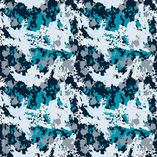 Dark blue, light blue and navy urban UFO winter camouflage with colorful spots