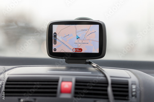 navigation system hangs on a car windshield