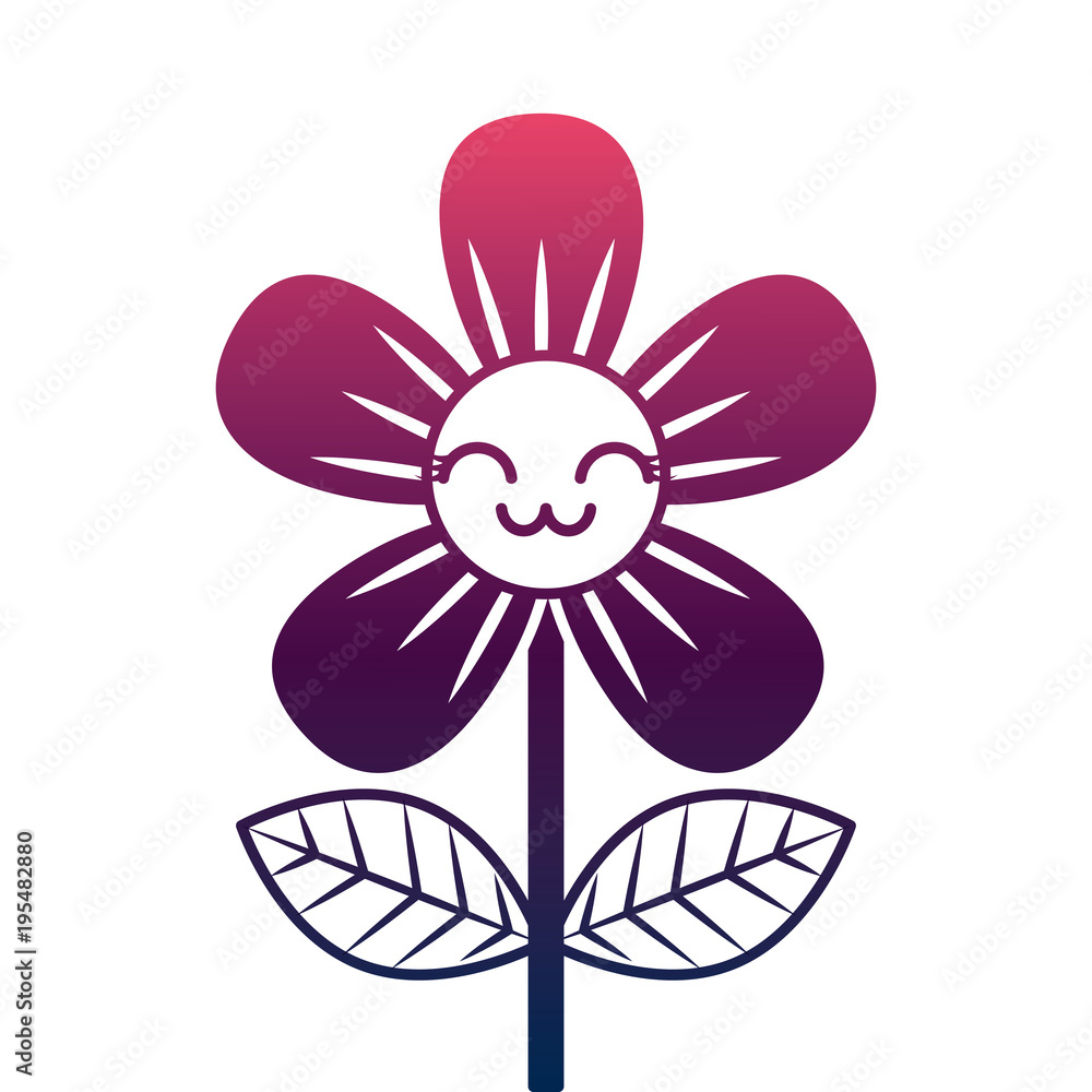 beautiful flower cute kawaii cartoon vector illustration degrade color design