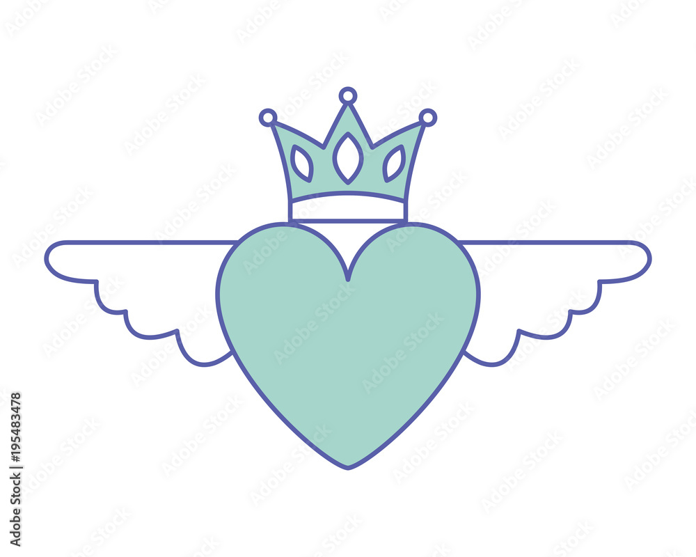 heart in love with wings crown decoration vector illustration green pastel image heart in love with wings crown decoration vector illustration green pastel image