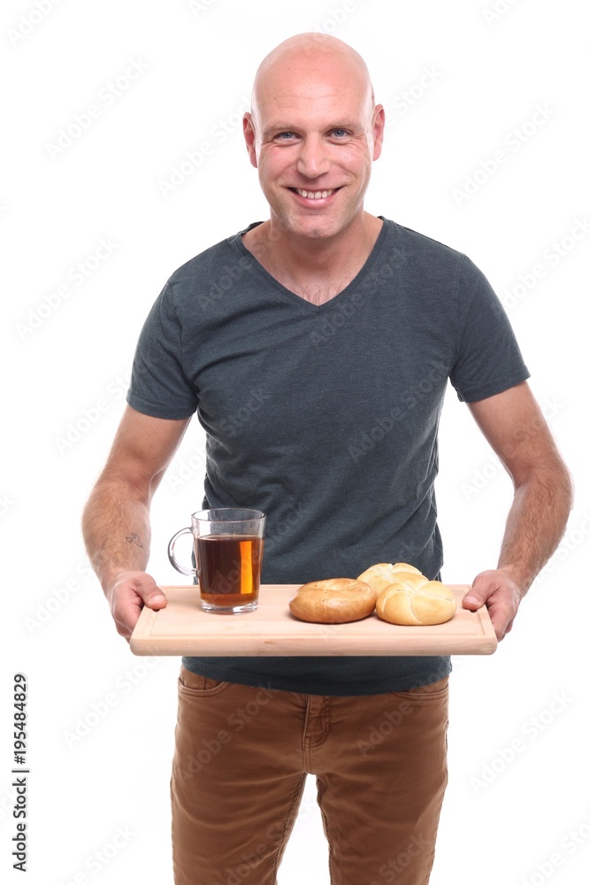 Bald man with breakfast Bald man with breakfast