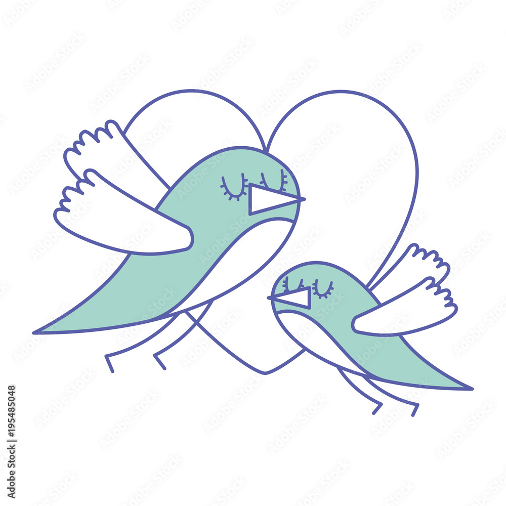 cute flying birds heart in love romance vector illustration green design cute flying birds heart in love romance vector illustration green design