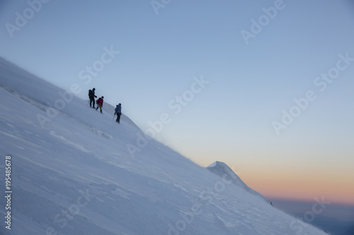 Alpinism expedition team is returning home. Mont Blanc, France © almostfuture