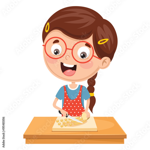 Vector Illustration Of Kid Preparing Meal