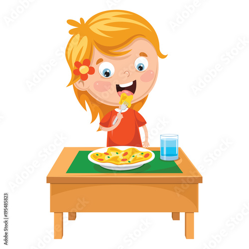 Vector Illustration Of Kid Eating Meal