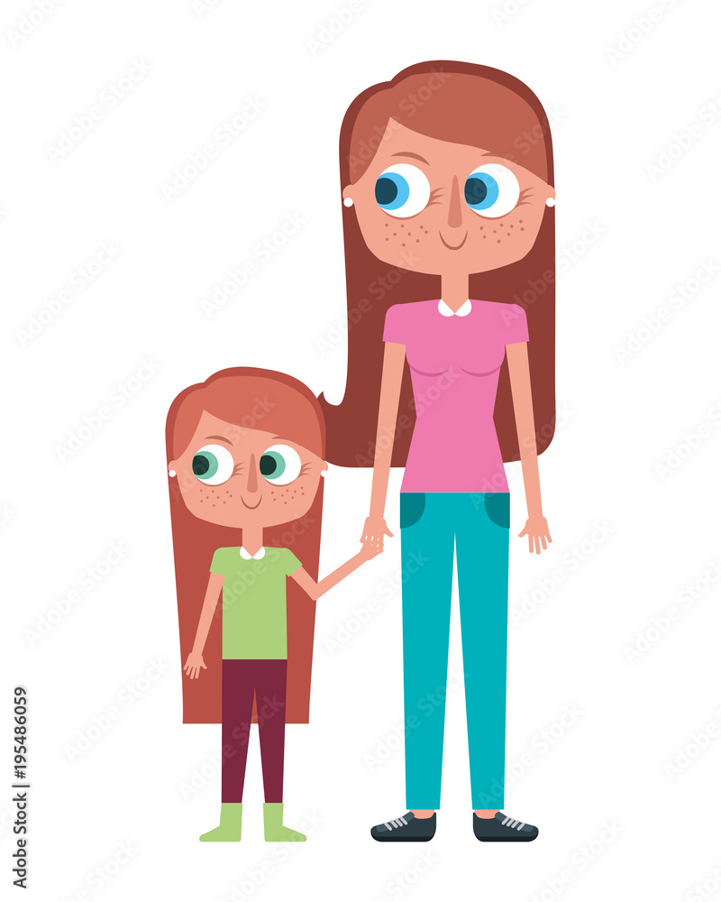 mother holding hand with her daughter vector illustration mother holding hand with her daughter vector illustration