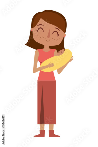 mom holds the baby in her arms vector illustration