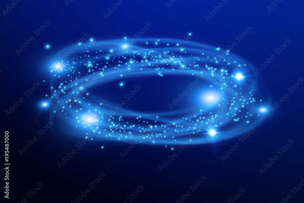 Blue sparks and stars glitter special light effect. Sparkling magic