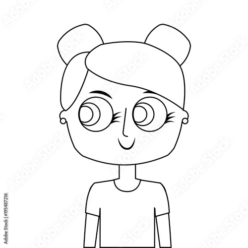 happy cute teen girl daughter cartoon vector illustration thin line