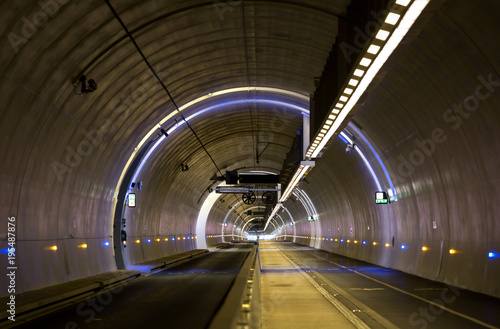 Empty, modern tunnel for pedestrians, cyclist and public transport. Lyon, France.