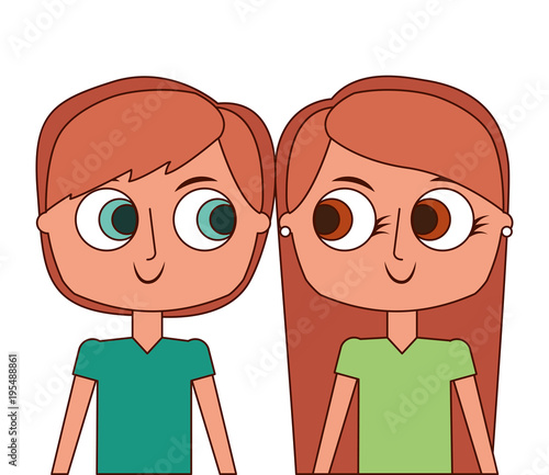 portrait boy and girl brother and sister happy children cartoon vector illustration