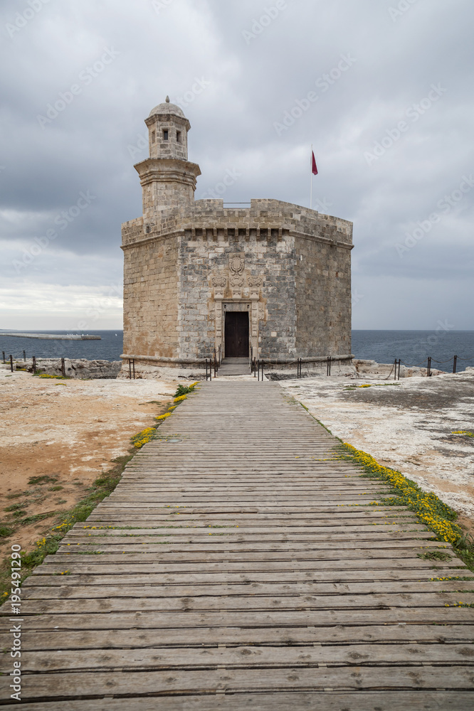 Castle or tower, Castell San Nicolau in balearic town of Ciutadella, Minorca island, Balearic islands, Spain.