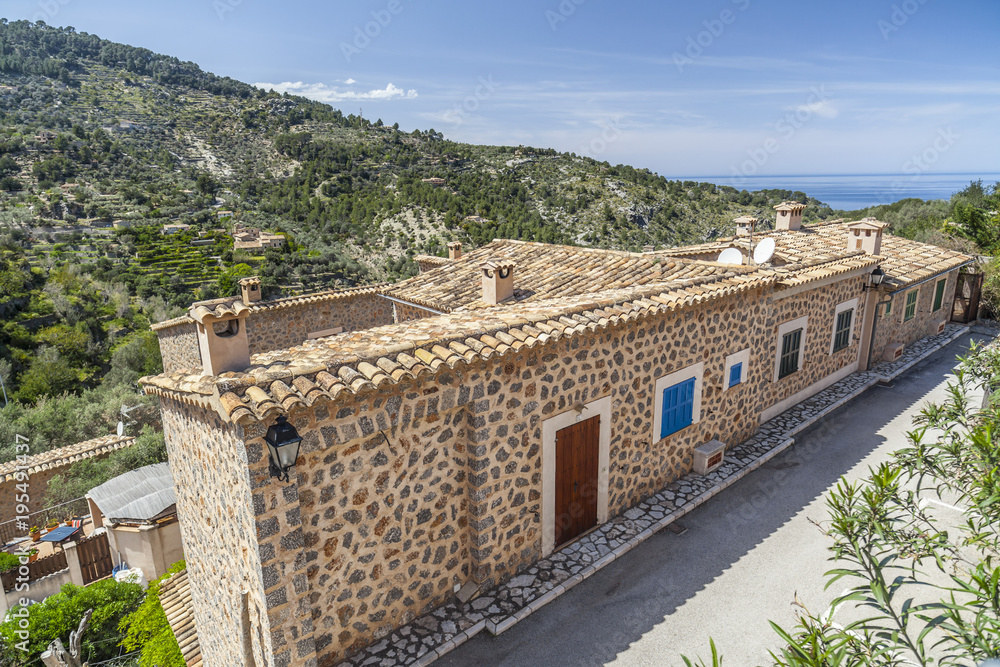 Traditional building, village view, Deia, Serra de Tramuntana, Mallorca Island, Balearic Islands. Spain.