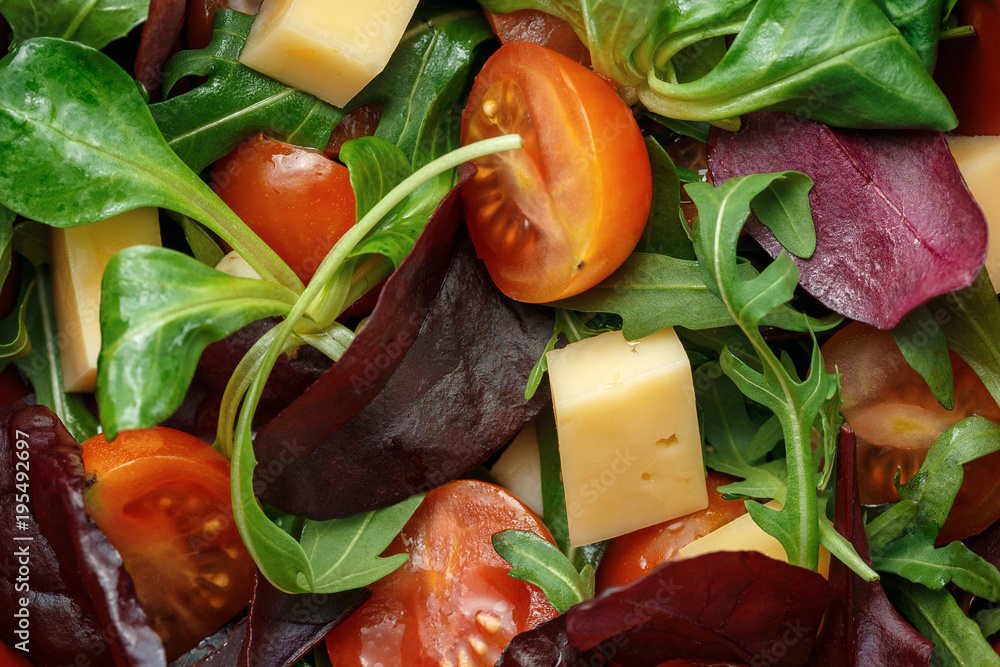 Fresh spring salad mix with tomatoes and cheese Fresh spring salad mix with tomatoes and cheese