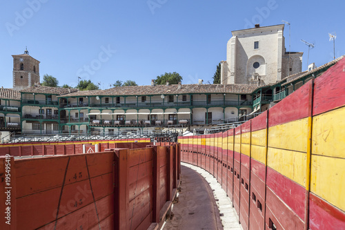 Square, Plaza Mayor, adapted as temporary bullring in the village of Chinchon, province Madrid, Spain.