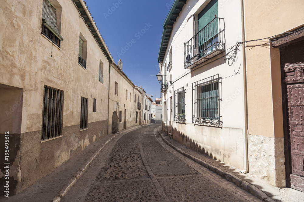 Typical street view in the village of Chinchon, province Madrid, Spain.