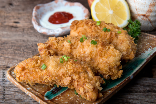 Crispy chicken tenderloid deep fried.