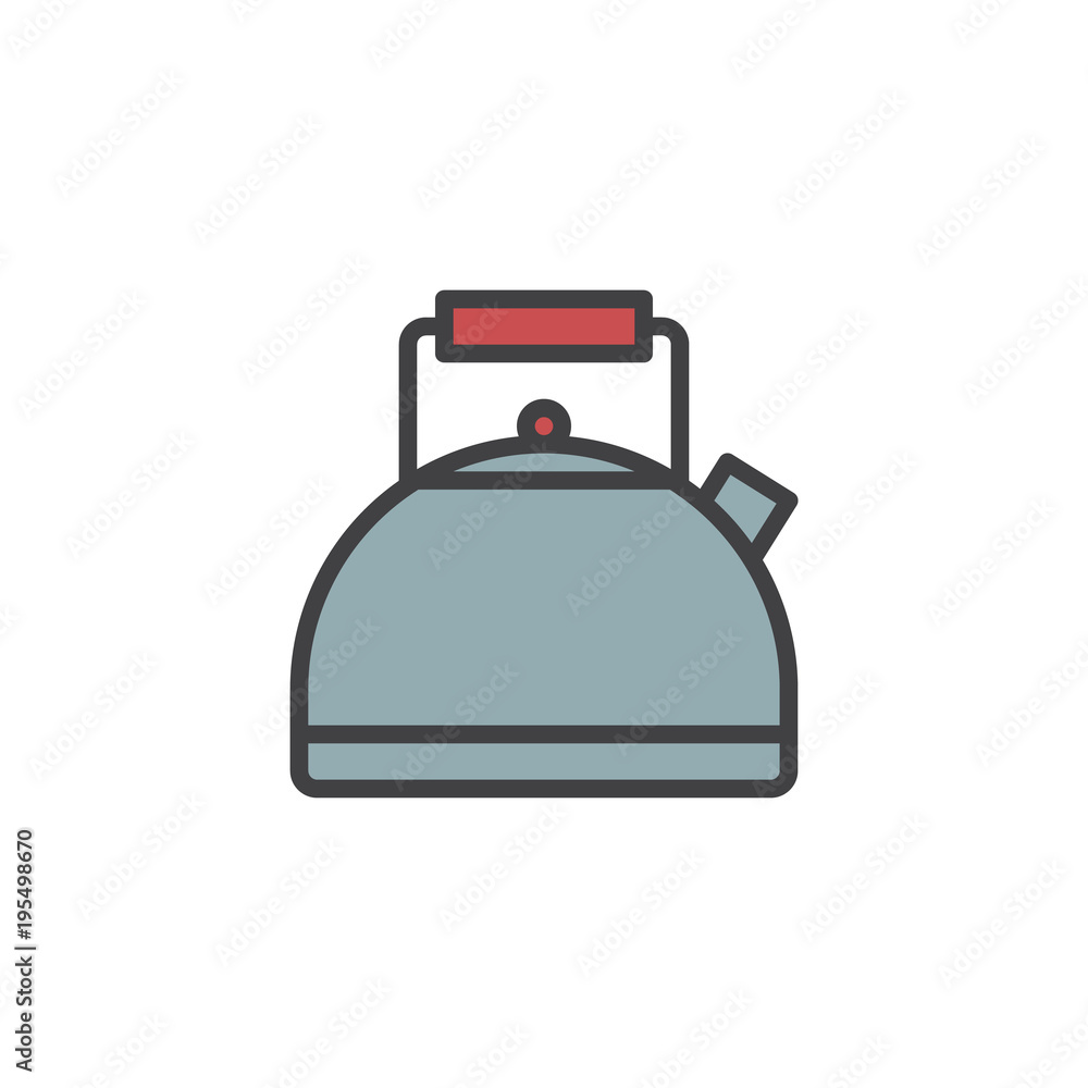Kettle filled outline icon, line vector sign, linear colorful pictogram isolated on white. Tea pot symbol, logo illustration. Pixel perfect vector graphics