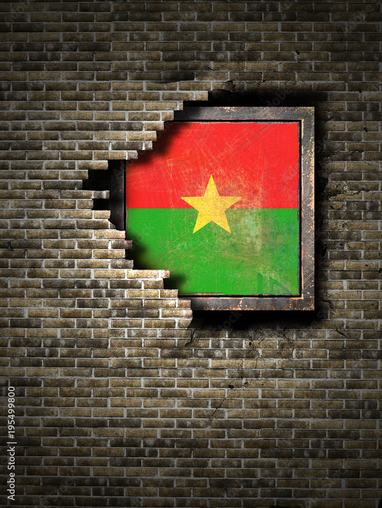 Old Burkina Faso flag in brick wall